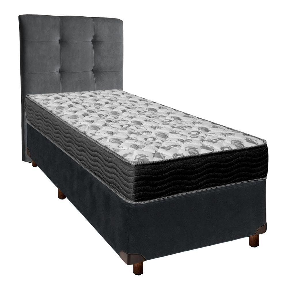 Cama Box + Colchão Solteiro Ortobom D33 Iso100 + Cabeceira Estofada