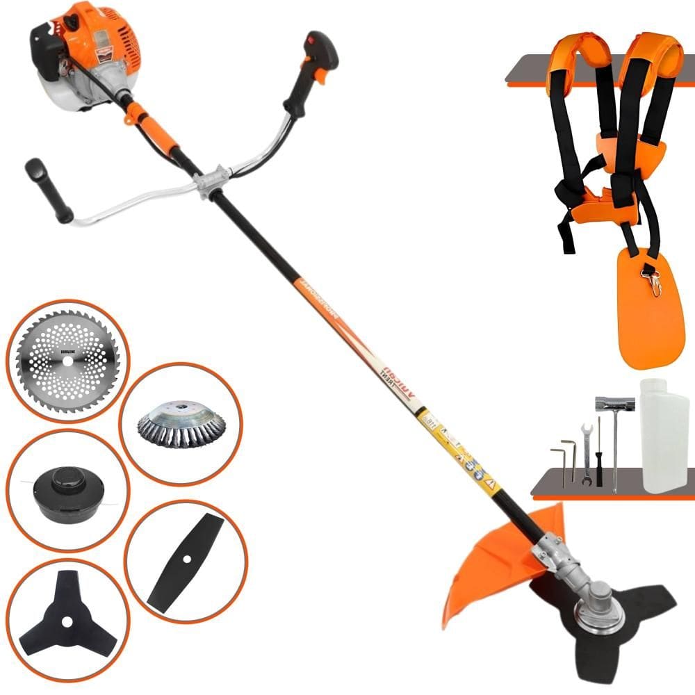 Roçadeira VR520H Vulcan À Gasolina 52cc 2,5HP 5 Em 1 Com Carretel + Faca 2 Pontas + Faca 3 Pontas + Faca 40 Dentes de Vídea + Escova de Aço Circular