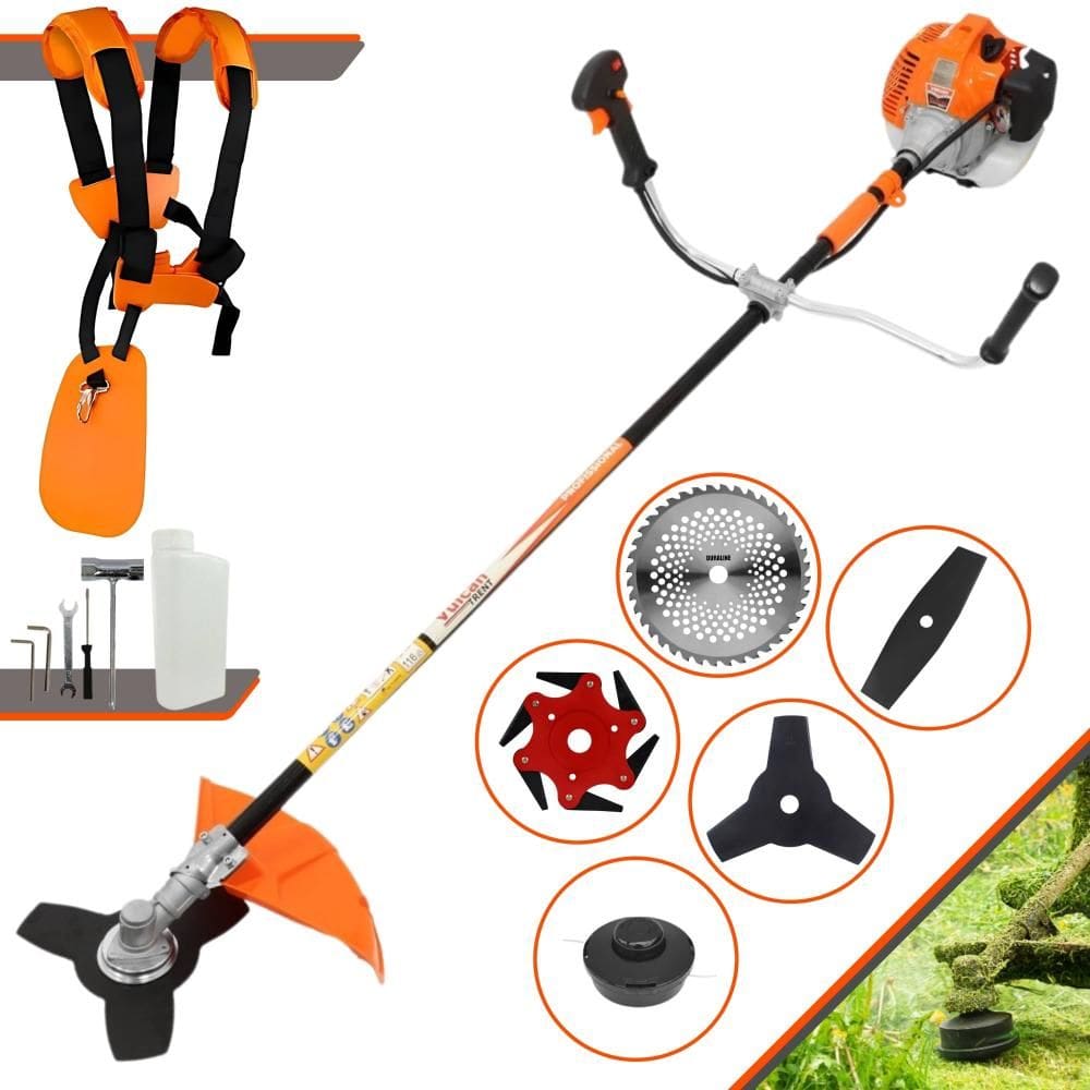 Roçadeira Vulcan VR520-H À Gasolina 2T 2,5HP 52cc Com Lâmina Facão + Lâmina 3 Pontas + Lâmina 6 Pontas + Lâmina 40 Dentes de Vídea + Carretel de Nylon