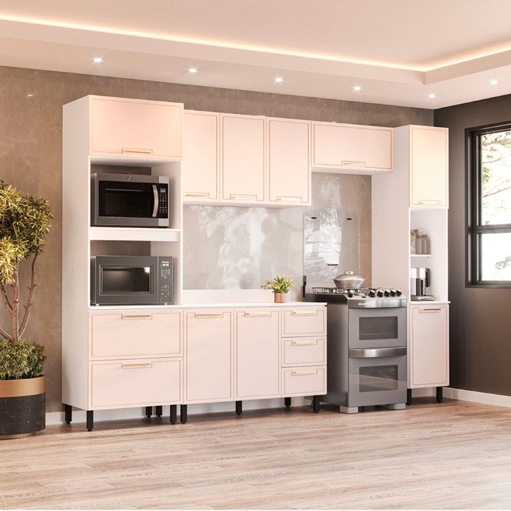 Cozinha Compacta 250092 5 Peças Amara Branco Creme Politorno Móveis