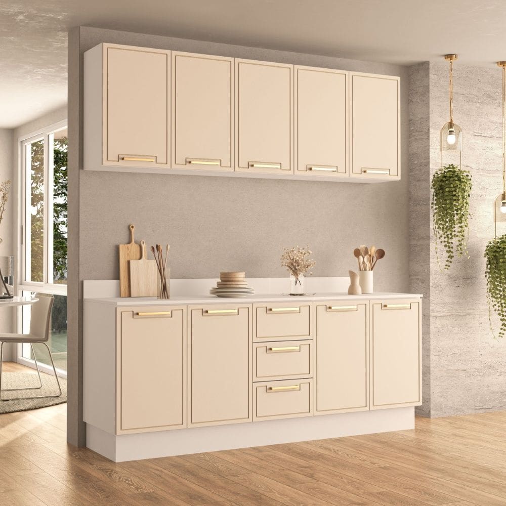 Cozinha Compacta 250095 4 Peças Amara Branco Creme Politorno Móveis