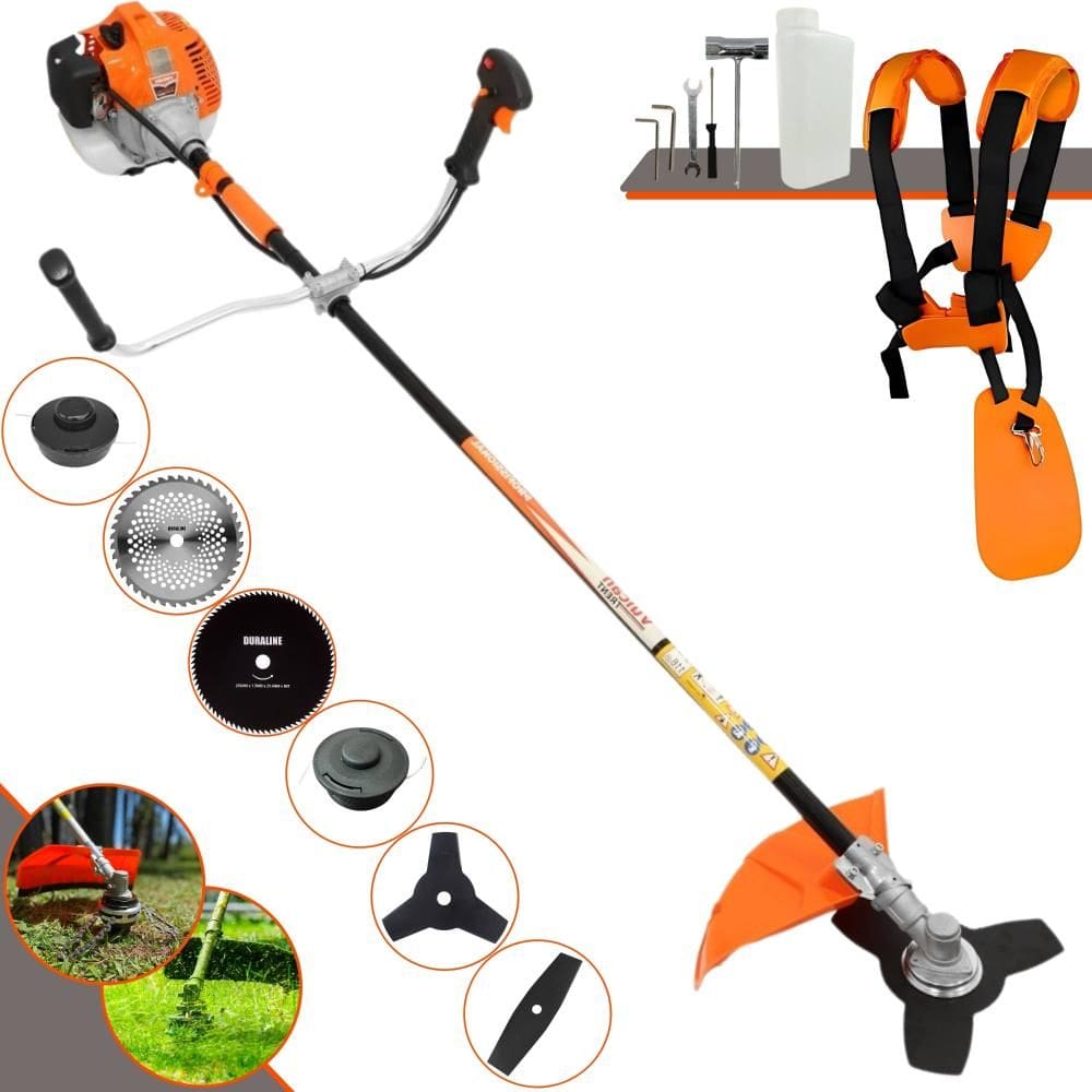 Aparador de Grama Completo Vulcan VR520-H À Gasolina Motor 2T 52cc 10.000rpm 2,5HP de Potência Com Kit 4 Lâminas de Corte, Trimmer e Carretel de Nylon