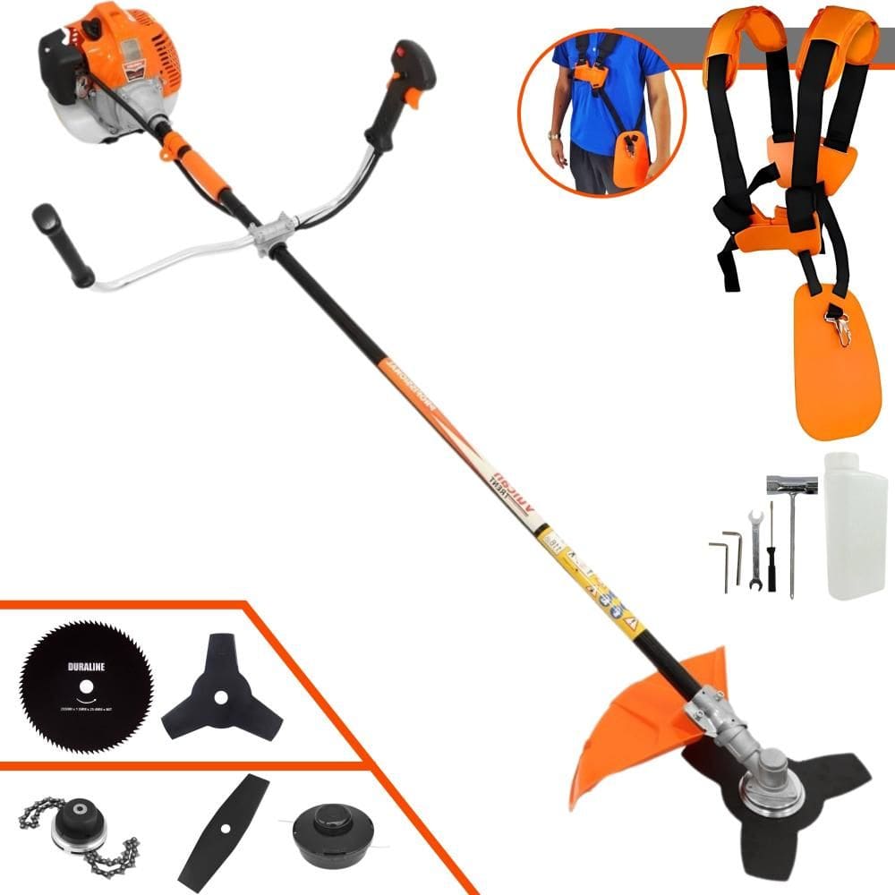 Roçadeira Robusta Vulcan VR520H À Gasolina 52cc 2,5HP 5 Opções de Corte Com Lâmina Facão, Lâmina 3 Pontas, Lâmina 80 Dentes, Trimmer e Carretel Nylon