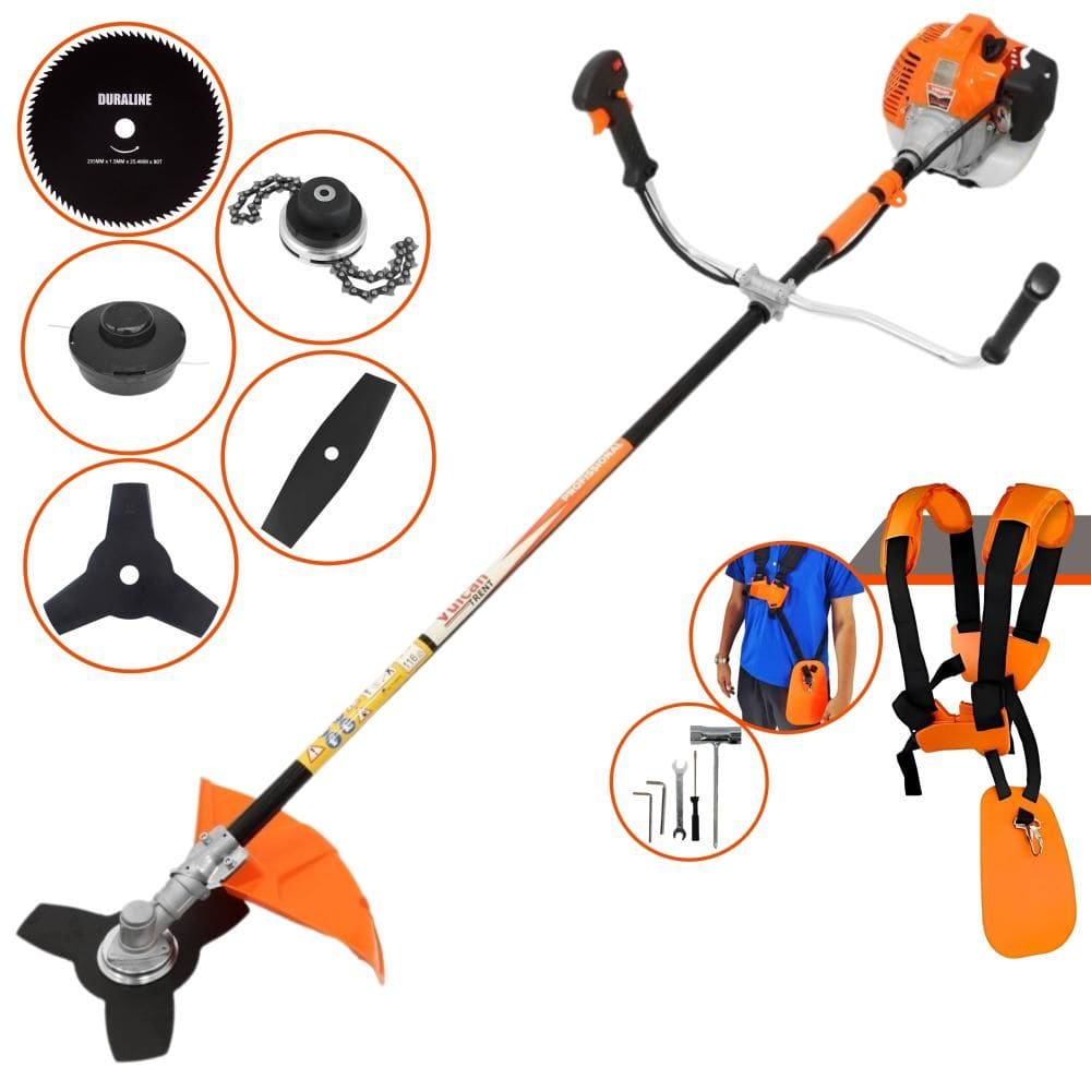 Roçadeira Lateral VR520-H Vulcan À Gasolina 52cc 2,5HP Alta Rotação 5 Em 1 Com Carretel + Faca 2 Pontas + Faca 3 Pontas + Faca 80 Dentes + Trimmer