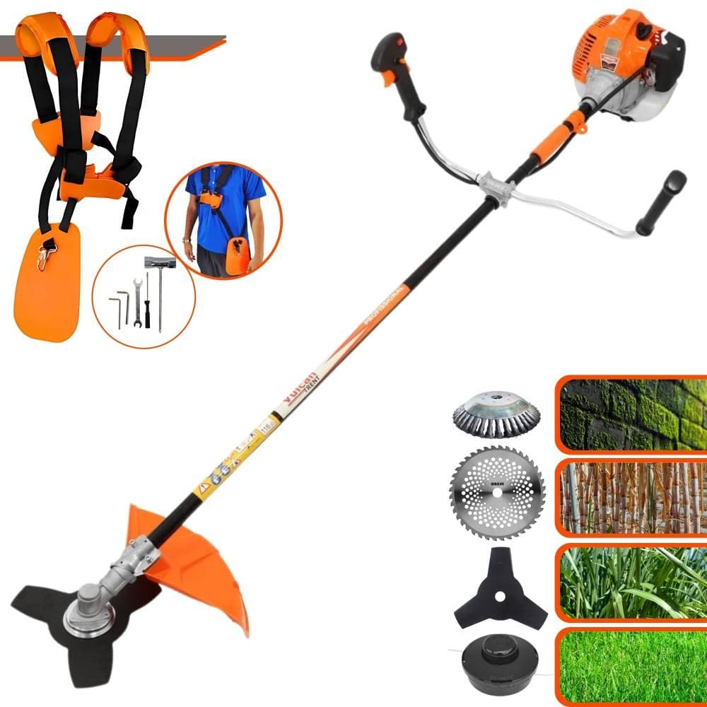 Roçadeira Vulcan VR520H À Gasolina 52cc 2,5HP Alta Rotação e Performance Com Carretel de Nylon e Faca 3 Pontas + EXTRA Faca 40 Dentes + Escova de Aço
