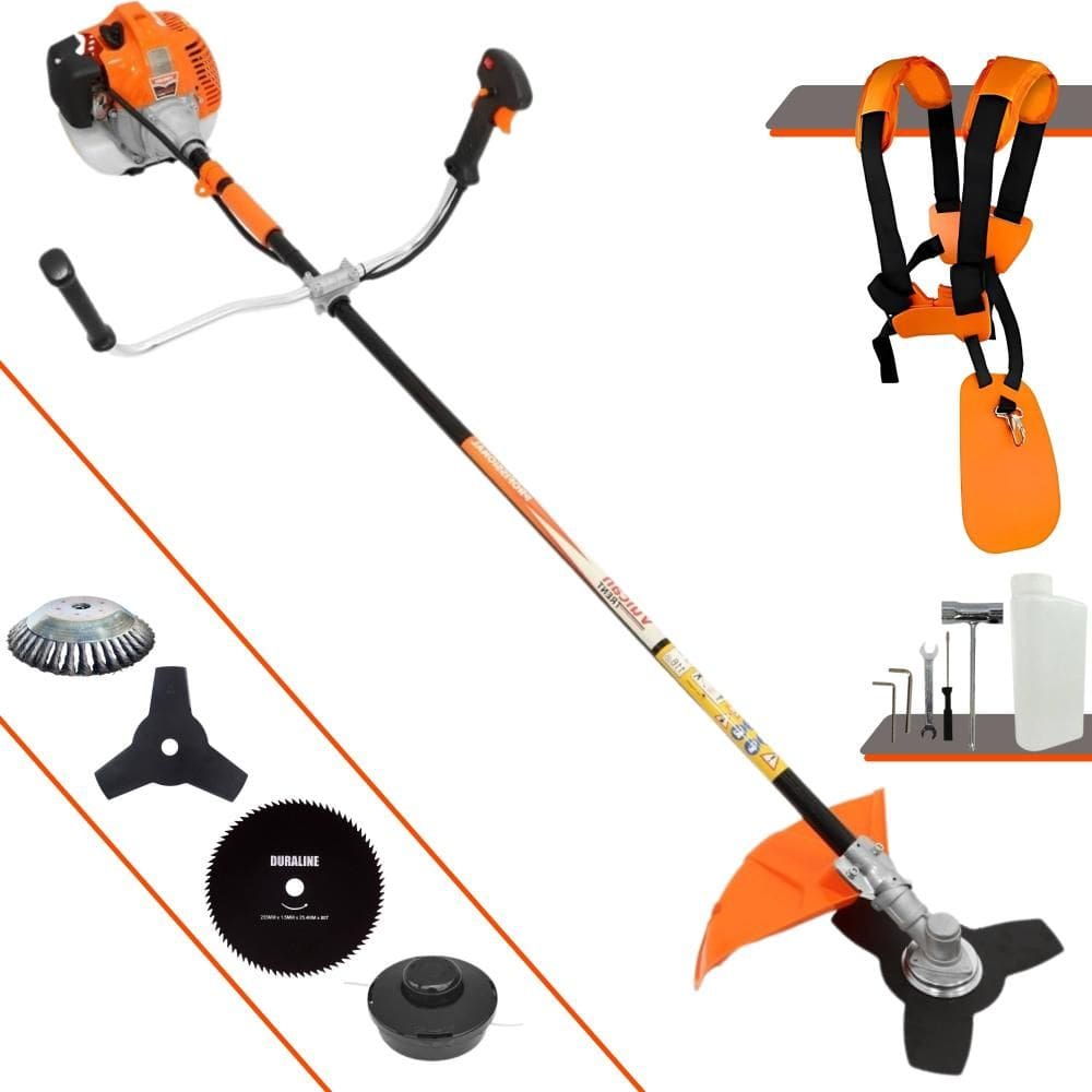 Roçadeira Podador de Grama Vulcan VR520-H À Gasolina 2T 52cc 2,5HP Completa Com Carretel de Nylon + Faca 3 Pontas + Faca 80 Dentes + Escova de Aço
