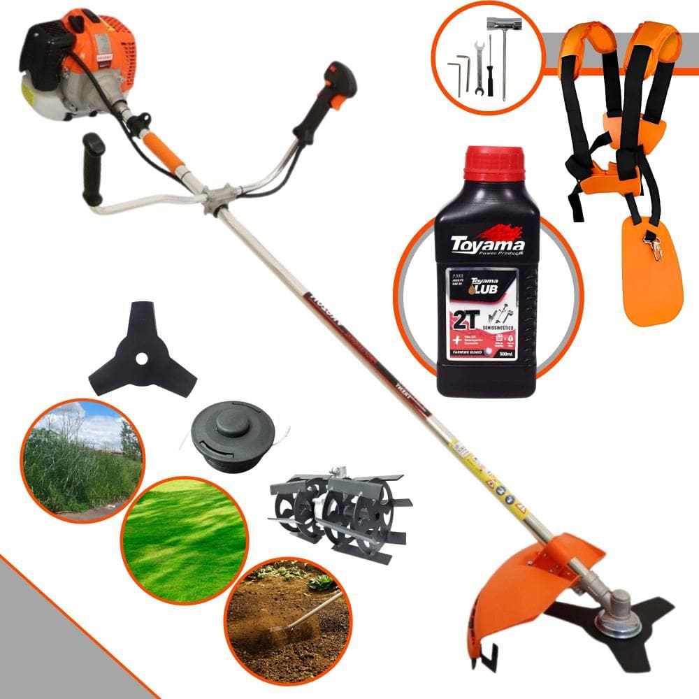 Cortador de Grama Vulcan VR620-H À Gasolina 62cc 3HP de Potência 12.500rpm Com Lâmina 3 Pontas + Carretel + Enxada Capinadeira + ÓLEO TOYAMA 2 Tempos