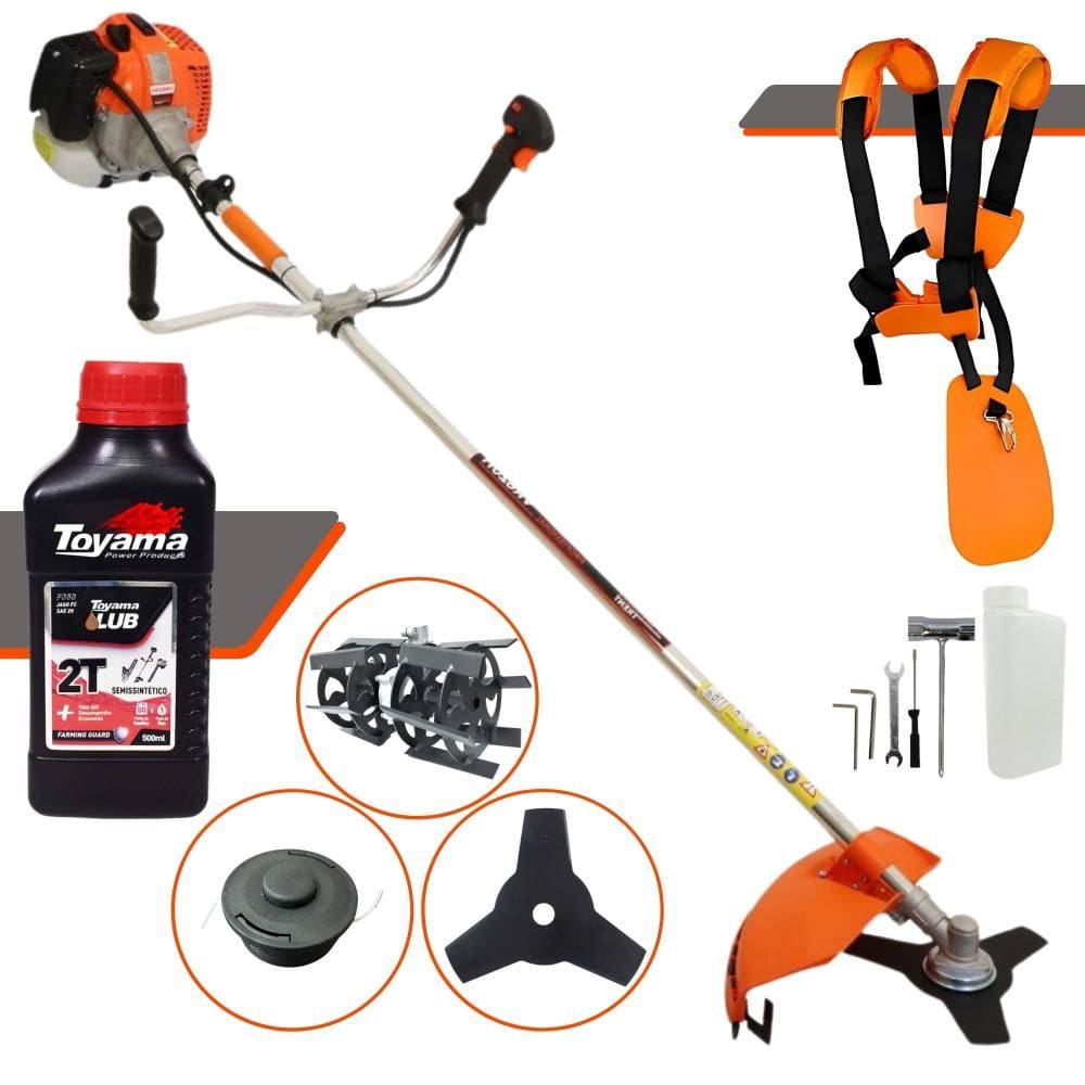 Roçadeira Lateral Vulcan VR620H À Gasolina 62cc 3HP de Potência 12.500rpm Completo Com Carretel + Lâmina 3 Pontas + Enxada Rotativa + ÓLEO TOYAMA 2T