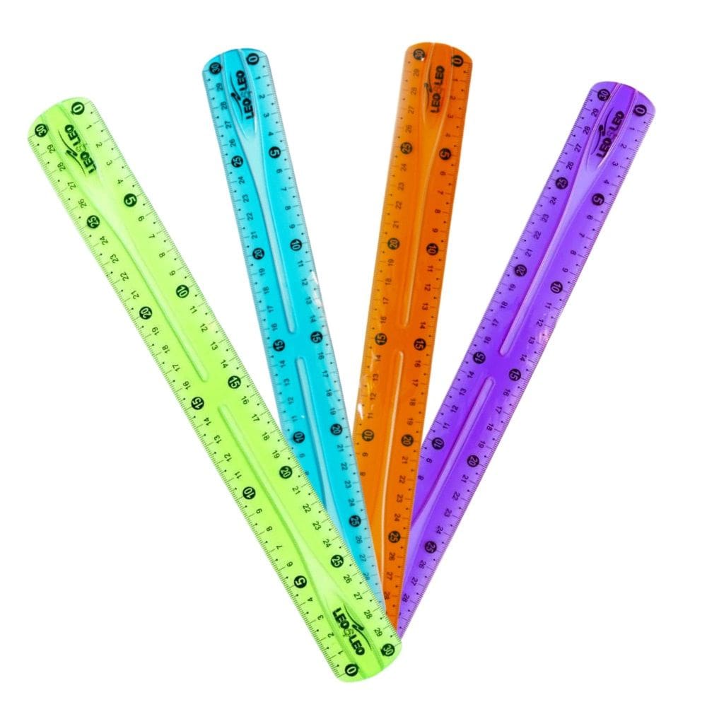 Kit 04 Régua Escolar Flexível Colorida 30cm Leo&Leo