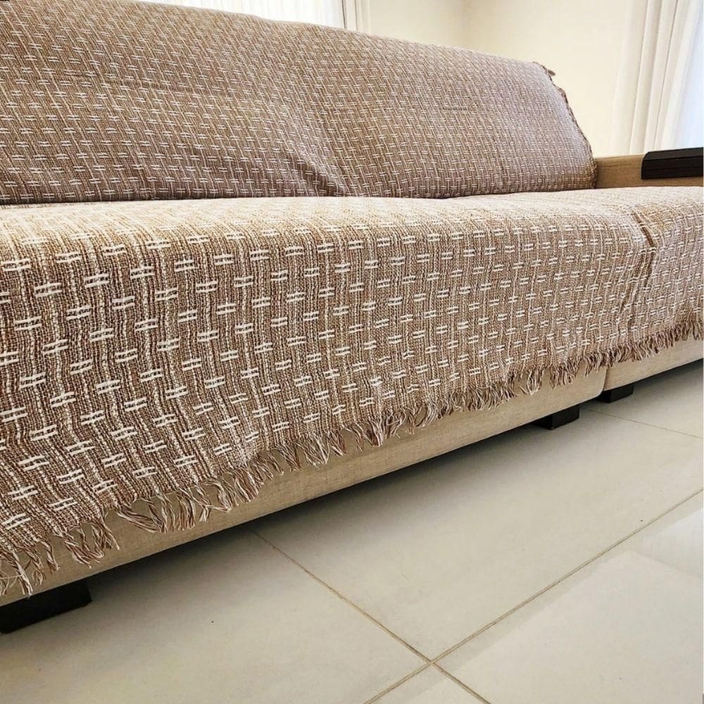 Manta Grande Para Sofá Cama 2 E 3 Lugares 2,50x1,80cm Capa De Sofa Gigante 100% Algodão Na Bege Mesclado-br
