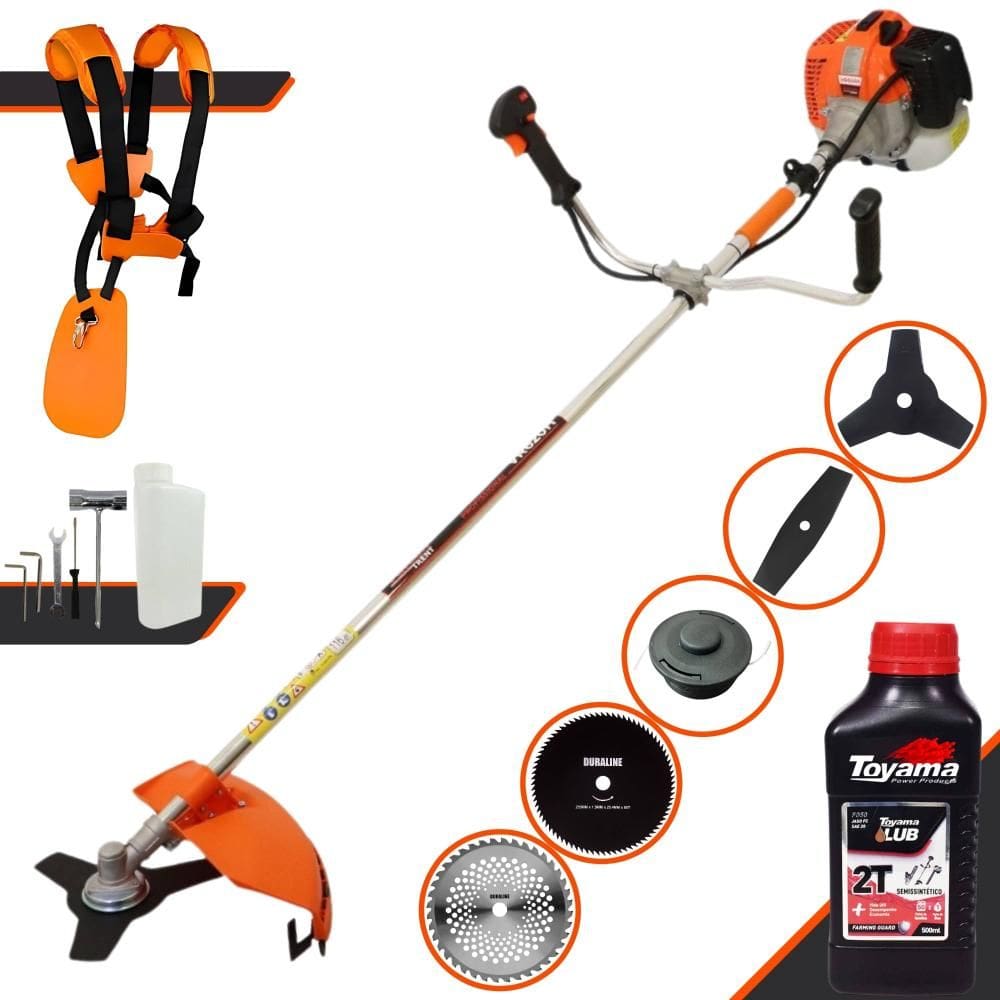 Roçadeira Multifuncional Vulcan VR620H À Gasolina 62cc 3HP 12.500rpm Completa 5 Em 1 Com Carretel + Kit 4 Lâminas de Corte + ÓLEO TOYAMA 2 Tempos