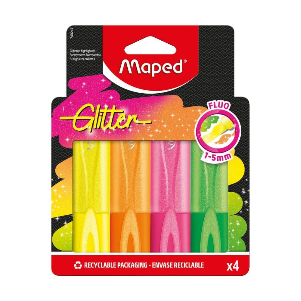 Pincel marca texto Glitter Neon estojo com 4 cores Maped