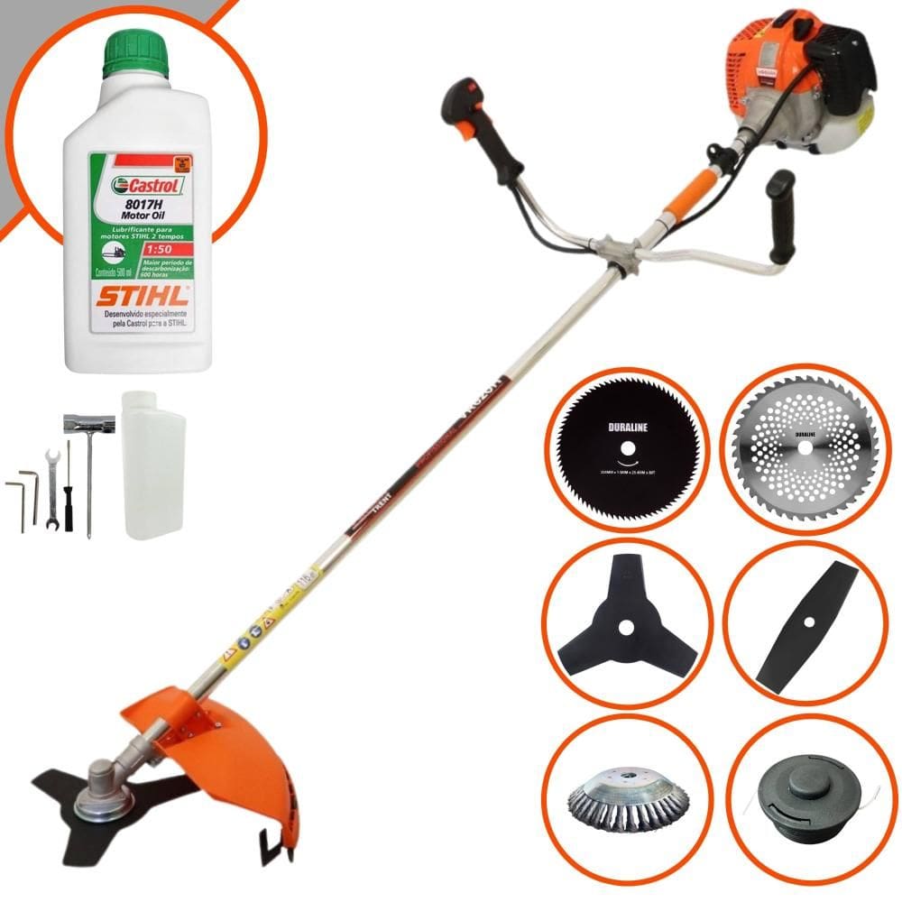 Aparador de Grama  À Gasolina Vulcan VR620H 62cc 3HP 12.500rpm Roçadeira Multifuncional Lateral Com 6 Opções de Cortes + ÓLEO STIHL 2T