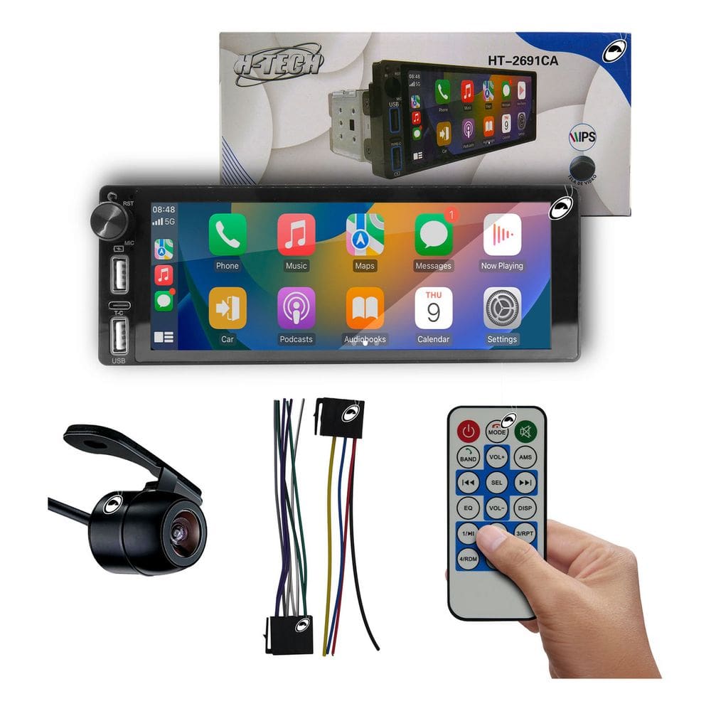 Multimídia 1 Din HT-2691CA H-Tech Android Auto CarPlay + Câmera de Ré