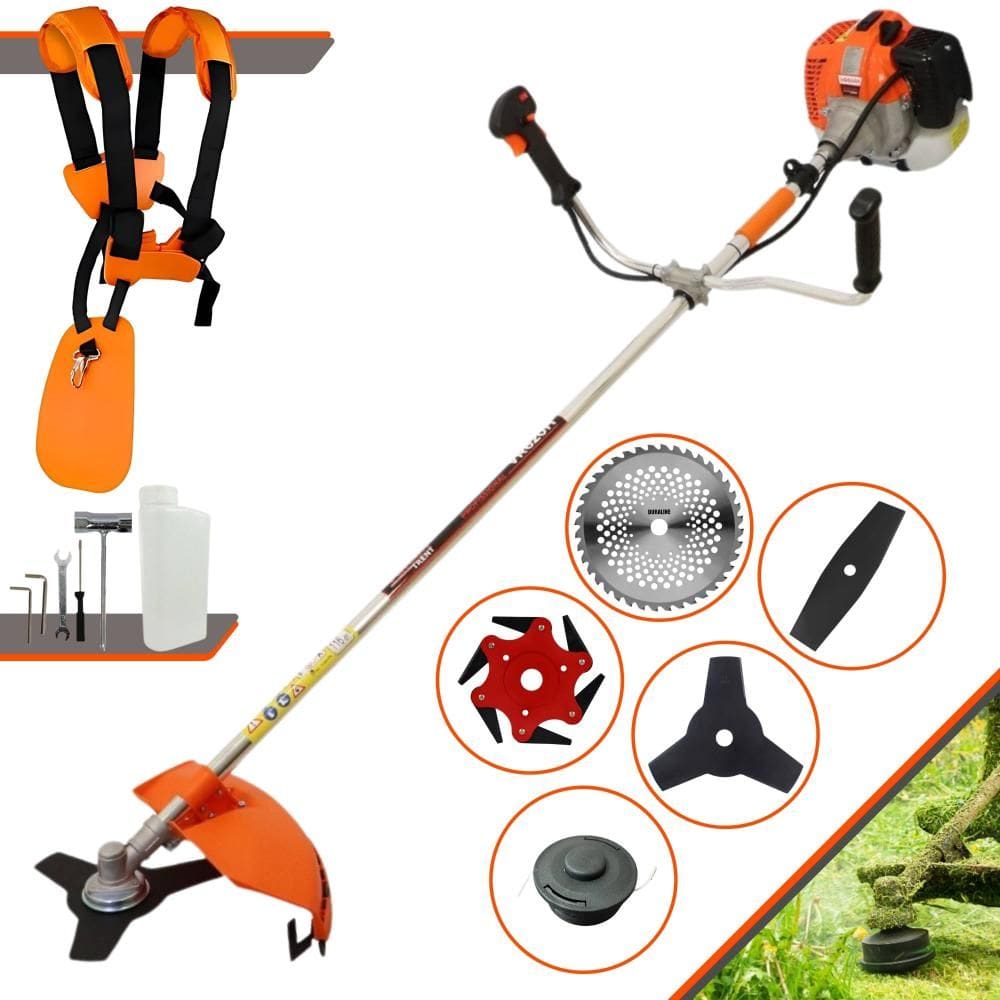 Roçadeira Completa À Gasolina Vulcan VR620H 62cc 3HP 12.500rpm 5 Em 1 Com Carretel de Nylon + Facas 2 Pontas, 3 Pontas, 6 Pontas e 40 Dentes de Vídea