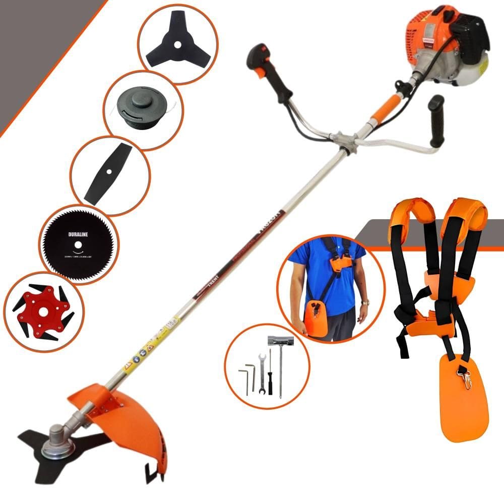 Roçadeira Aparador de Grama Vulcan VR620-H À Gasolina Motor 2T 62cc 3HP Completa 5 Opções de Corte Com Facas 2 Pontas, 3 Pontas, 6 Pontas, 80 Dentes