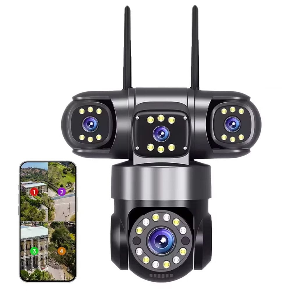 Camera de Segurança 4 Lentes HD WiFi PTZ Grava Voz App Sensor Movimento 360 Graus Audio Microfone Vigilancia Proteçao