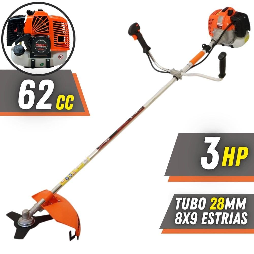 Roçadeira Lateral Vulcan VR620-H À Gasolina Motor 2T 62cc 3HP 12.500rpm Robusta e de Alta Performance Com Carretel de Nylon e Kit 4 Lâminas de Cortes