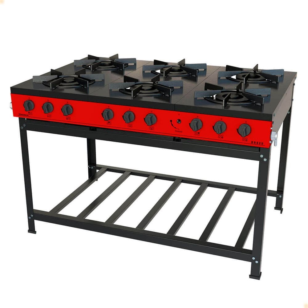 Fogão Industrial Venâncio a Gás GLP Bravo 6 Bocas Vermelho BR6BVM