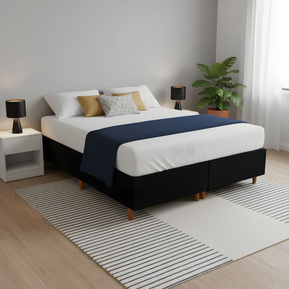 Base Cama Box Casal Queen Bipartida 158x198x37 Cor Preta