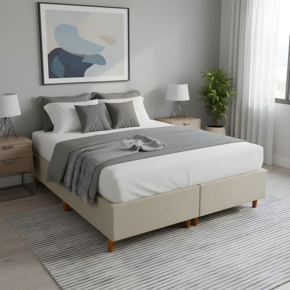 Base Cama Box Casal Queen Bipartida 158x198x37 Cor Bege