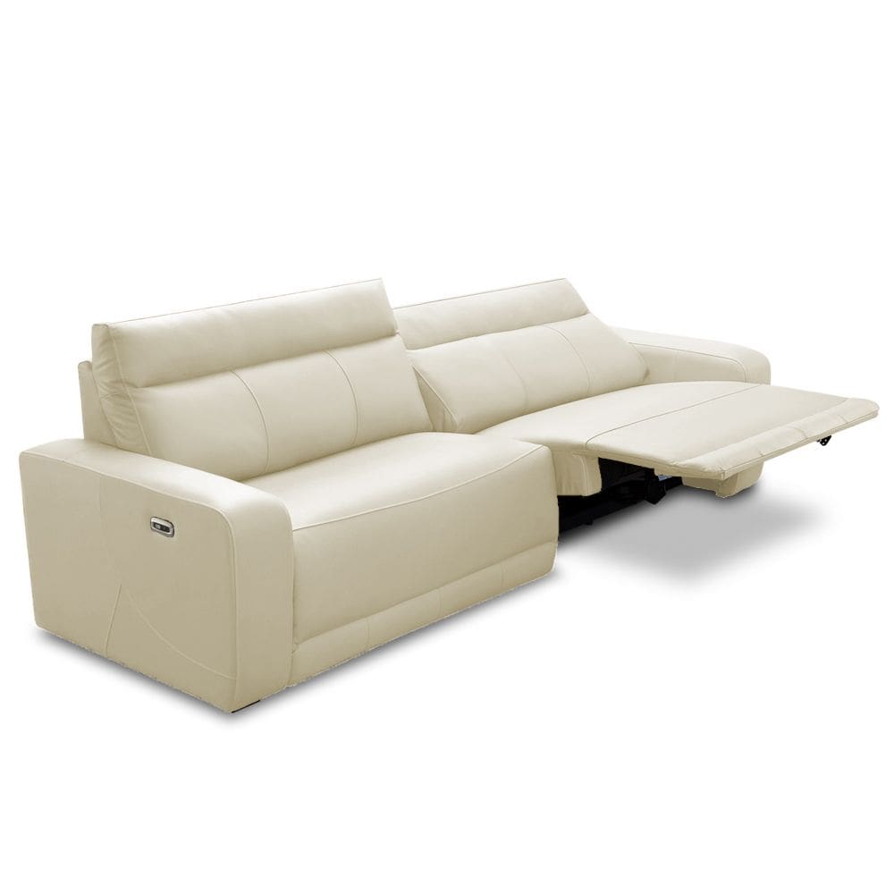 Sofá 4 Lugares Rettrátil Reclinável Elétrico 284cm Mazi L06 Couro Off White - Lyam Decor