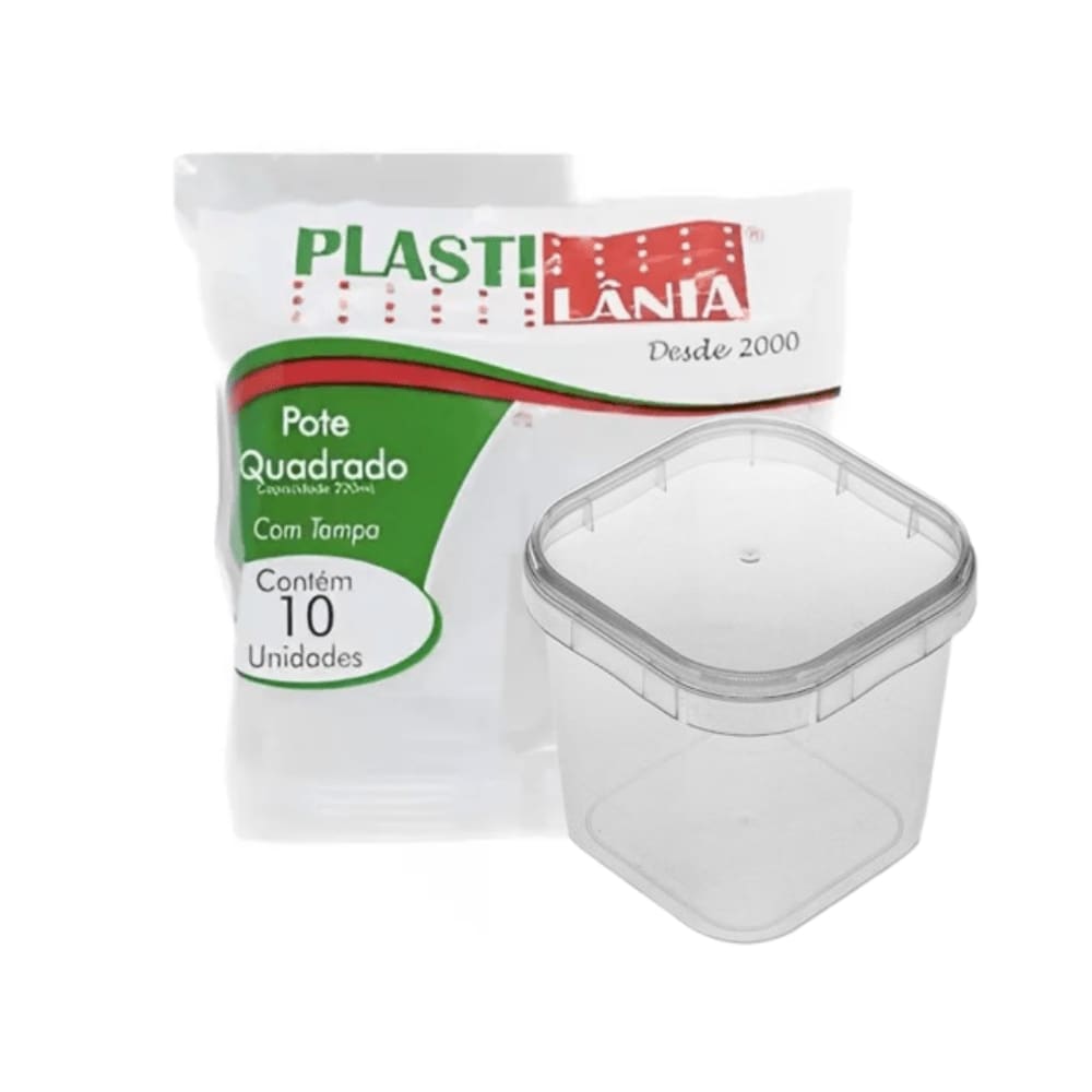 Pote Quadrado com Tampa 220mL 10un Plastilânia