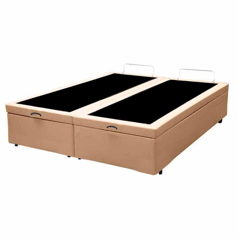 Base Cama Box Bau Bipartido Casal Bege Sintetico Premium 47x138x188 - Santo Box FR
