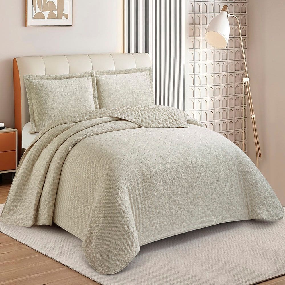 Kit Cobre Leito Colcha Anarruga 3 Peças Queen 240x260cm Bege Sonhare