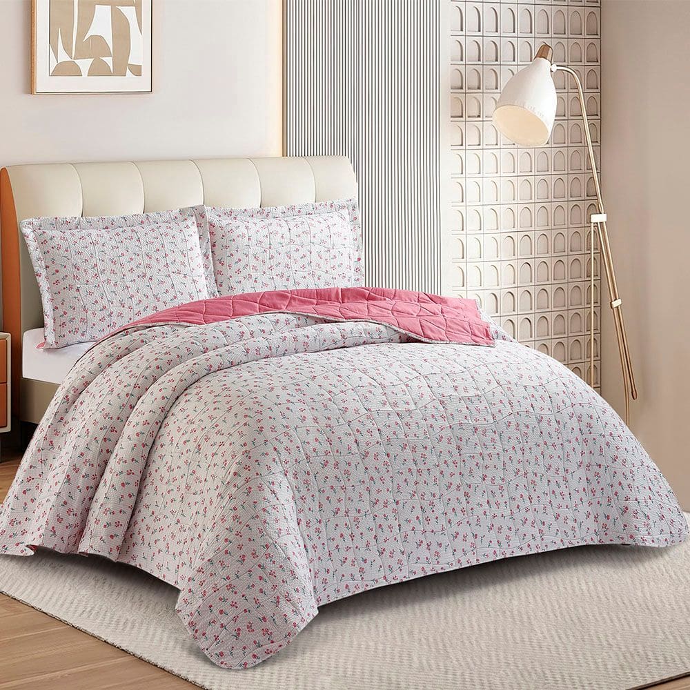 Kit Cobre Leito Colcha Anarruga 3 Peças Casal 220x240cm Jardim Sonhare