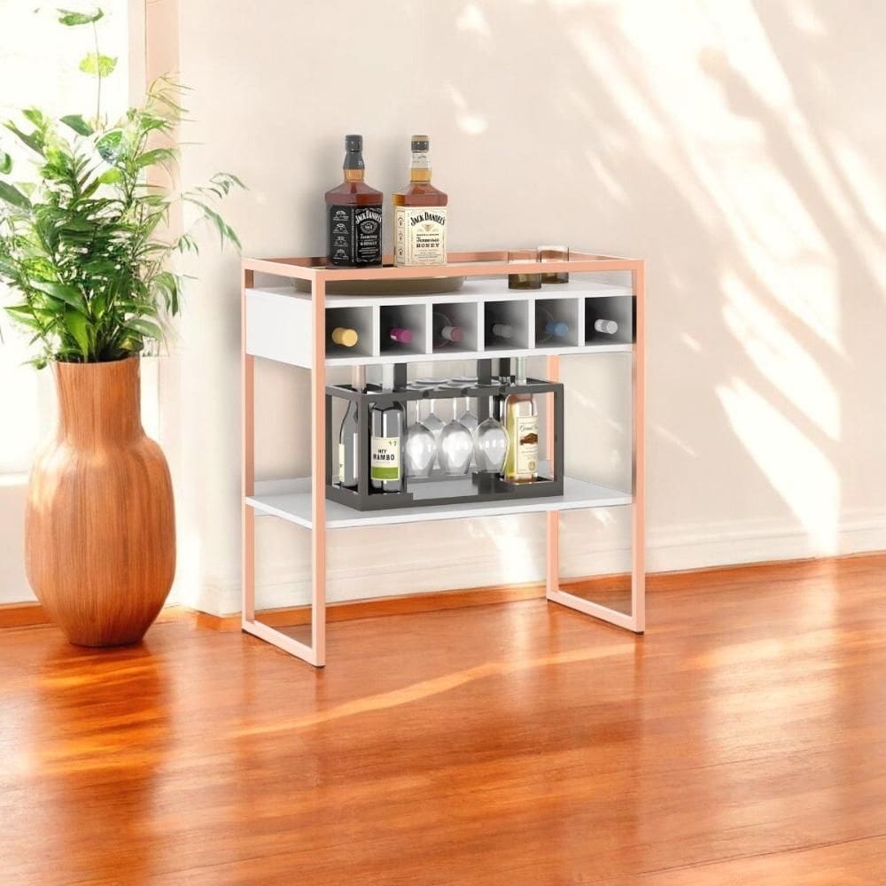 Aparador Adega Barcelona Branco/Cobre com Prateleira e Nichos para Vinhos - Pleno