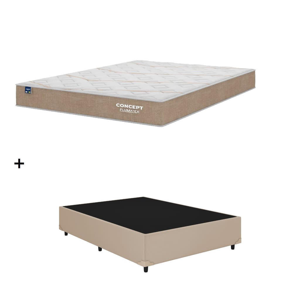 Cama Base Box Casal Bege Colchão Concept Dream Molas Ensacadas 138x188 - Plumatex