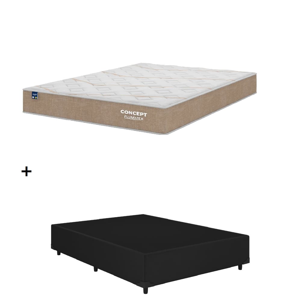Cama Base Box Casal Preto Colchão Concept Dream Molas Ensacadas 138x188 - Plumatex