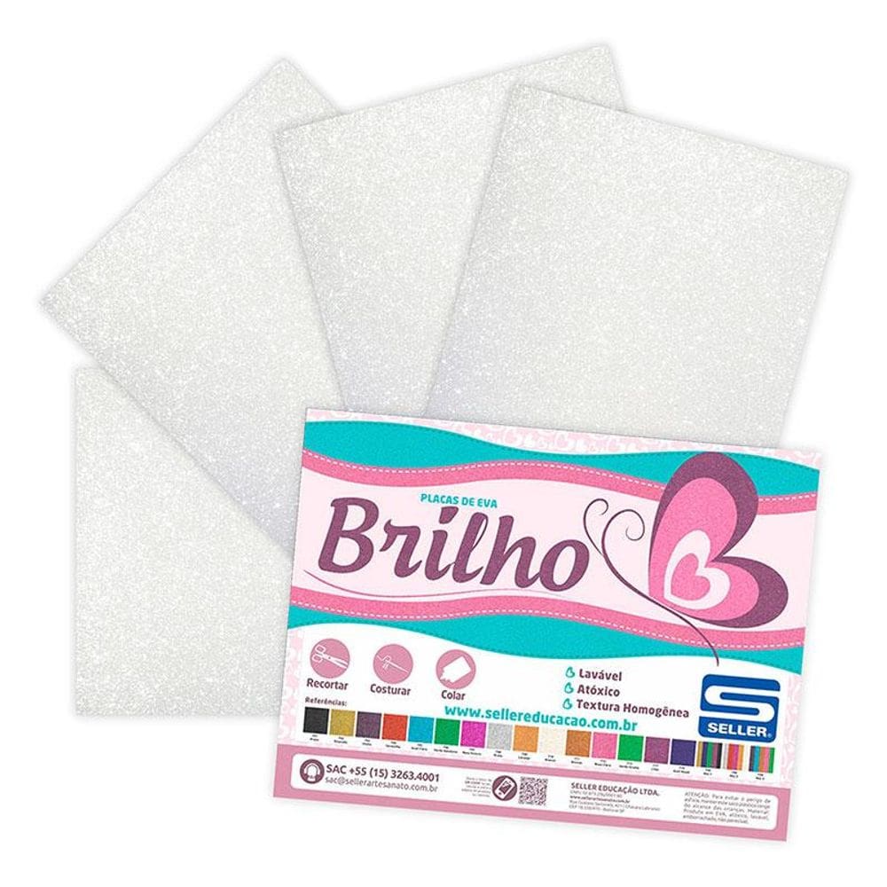 Placa EVA 40x60cm com glitter Branco com 5 folhas - Seller