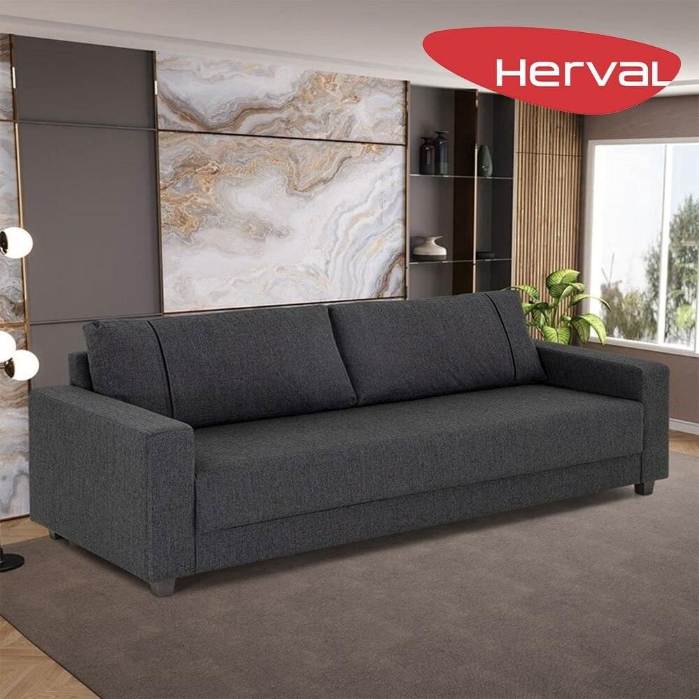 Sofá 4 Lugares Herval Clean Linho Grafite, 230 cm