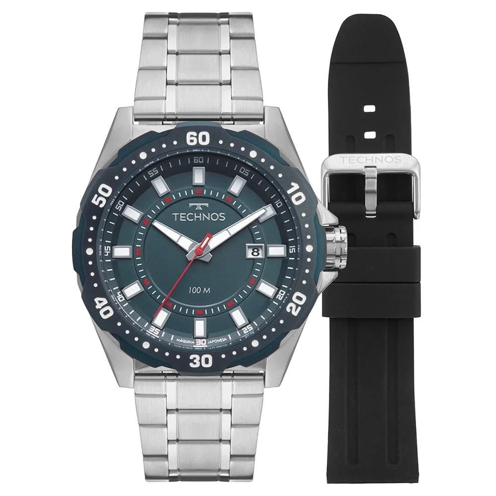 Relógio Technos Masculino Ref: 2315lbd/t1a Racer Prateado 2 Pulseiras