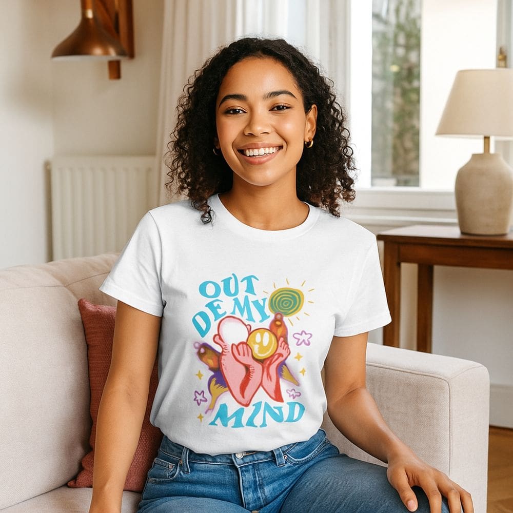 Camiseta Feminina T-shirt Algodão Estampada Branca Out Of My Mind