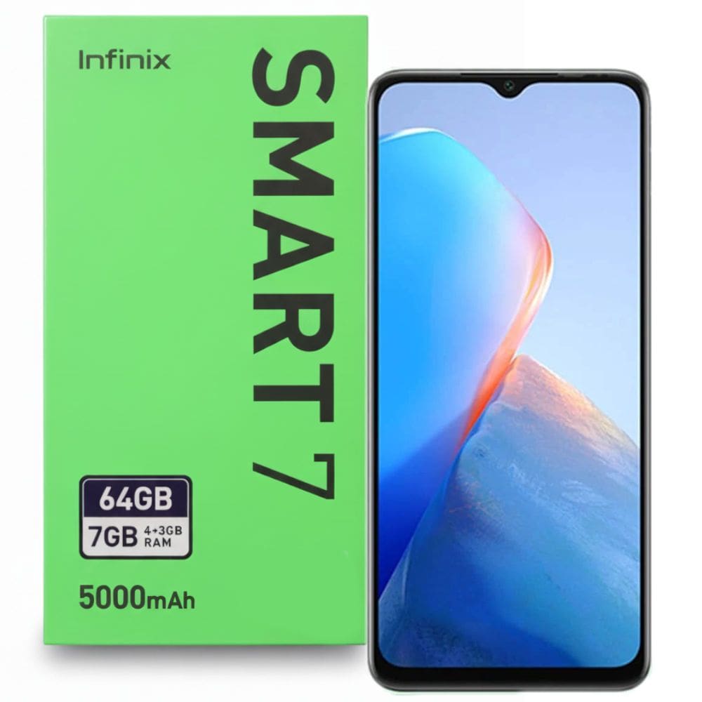 Smartphone Infinix Smart 7, 64GB, 7GB RAM (4+3GB), Tela 6.6”, Bateria 5000mAh, Dual Chip, Android 12 – Verde Costeiro