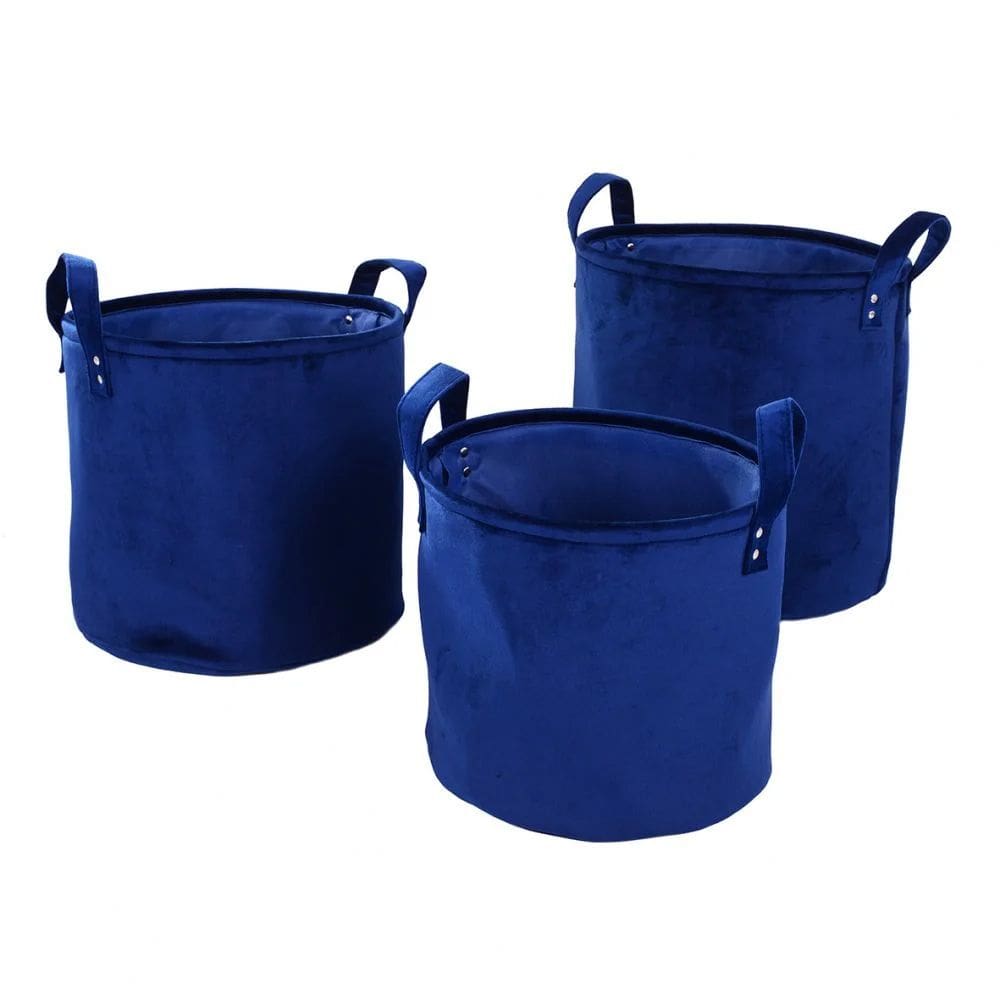 Conjunto 3 Cestos Decorativos em Veludo Azul QL0069 BTC