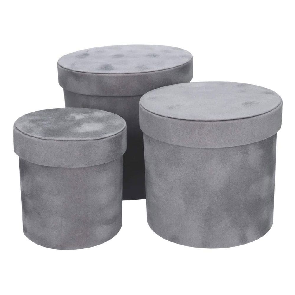 Conjunto 3 Cestos Decorativos em Veludo Cinza QL0056 BTC