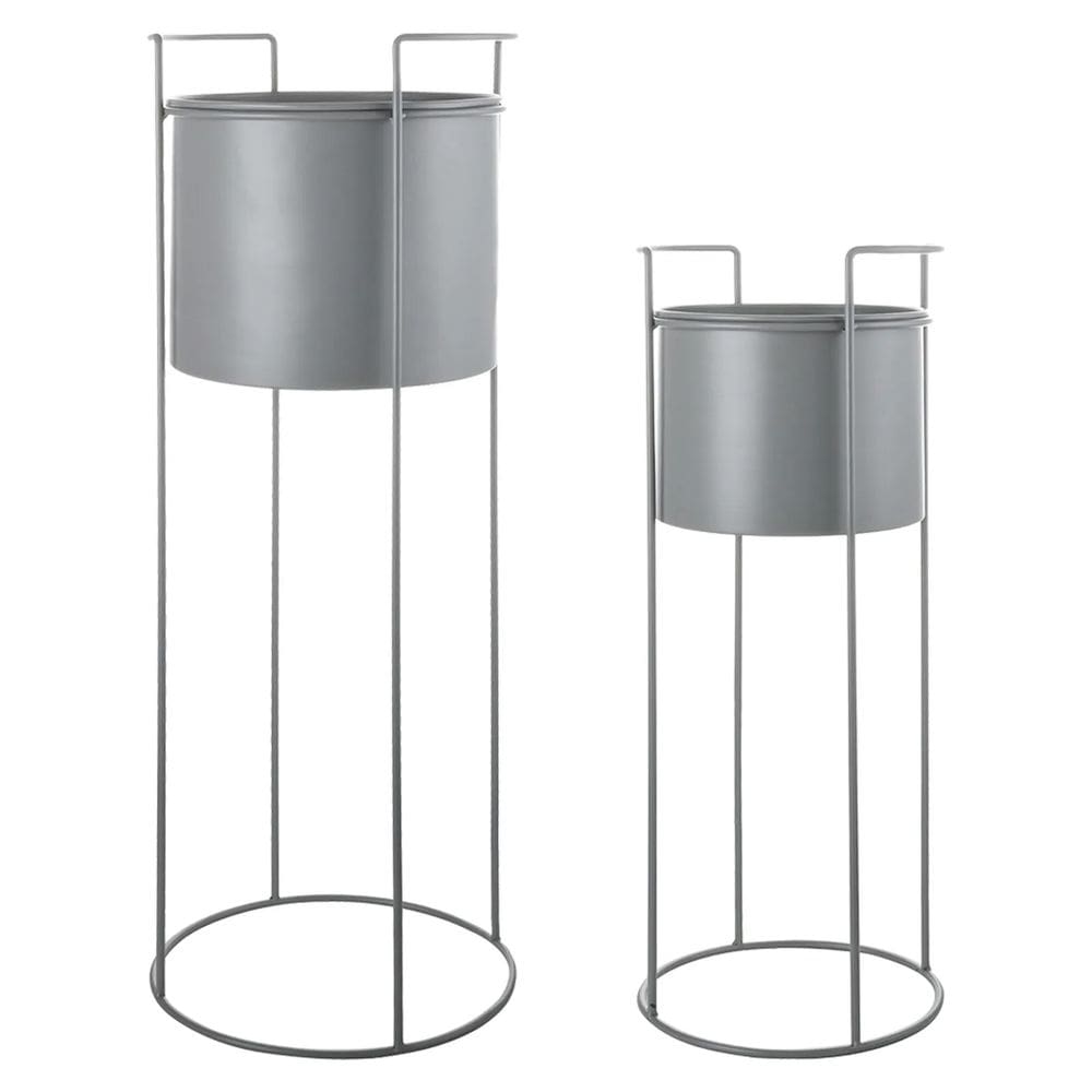 Conjunto 2 Cachepots Decorativos com Suporte de Metal Cinza SD0285 BTC