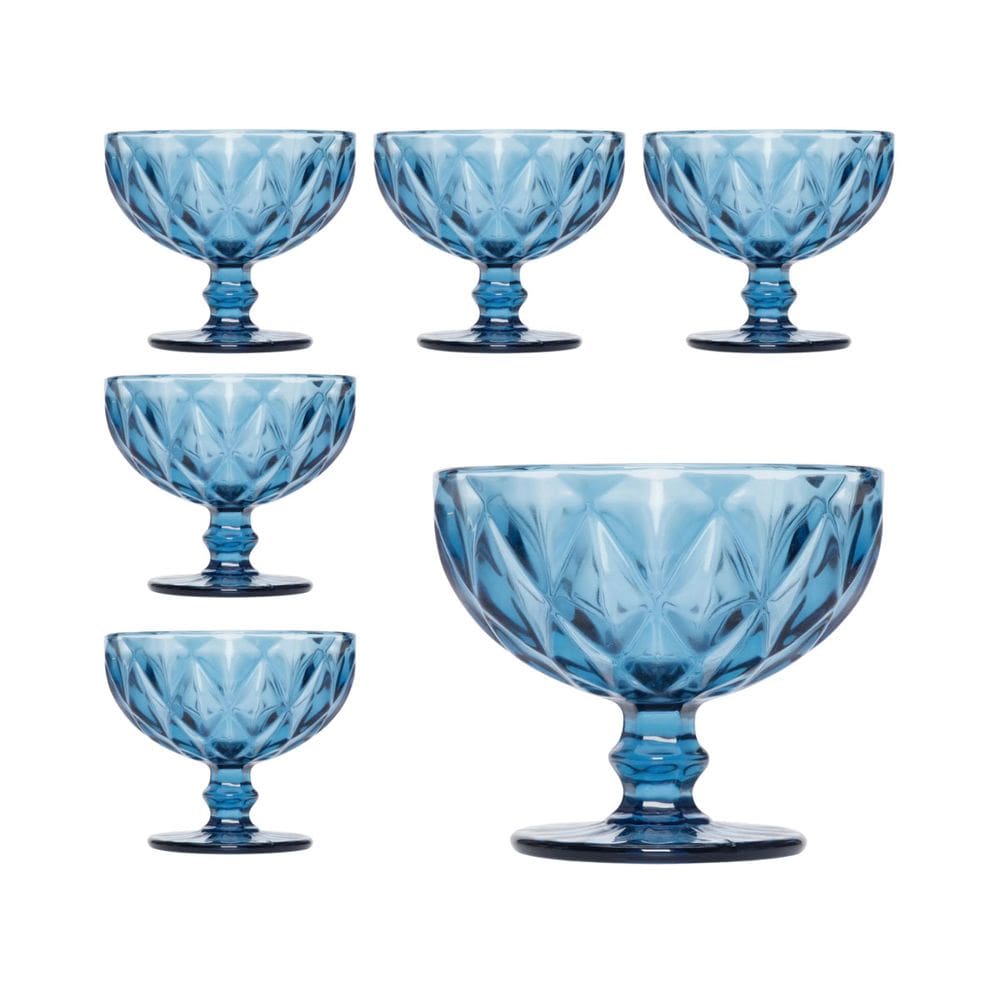 Conjunto 6 Taças de Sobremesa Vidro Azul 10cm ZF0062 BTC