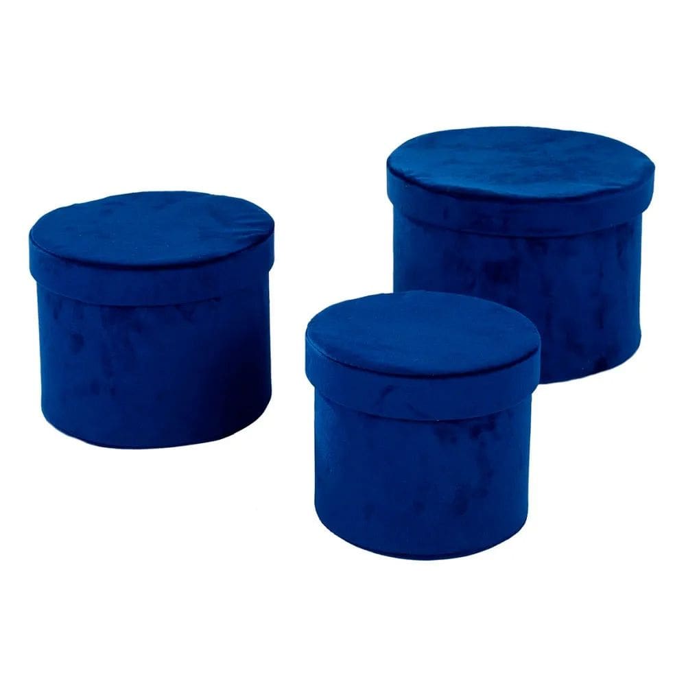 Conjunto 3 Cestos Decorativos em Veludo Azul QL0057 BTC