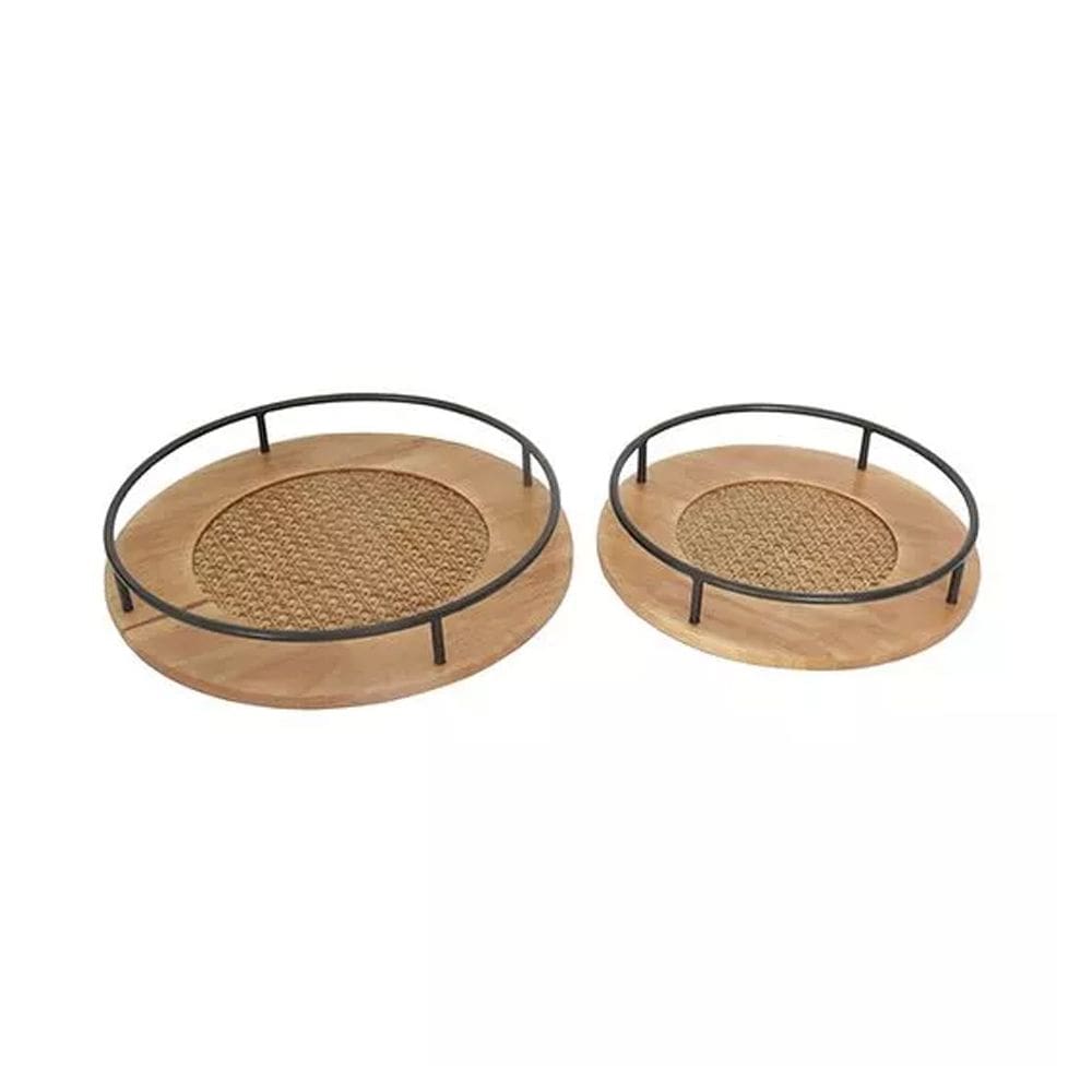 Conjunto 2 Bandejas Decorativas em Rattan e Metal FM0204 BTC