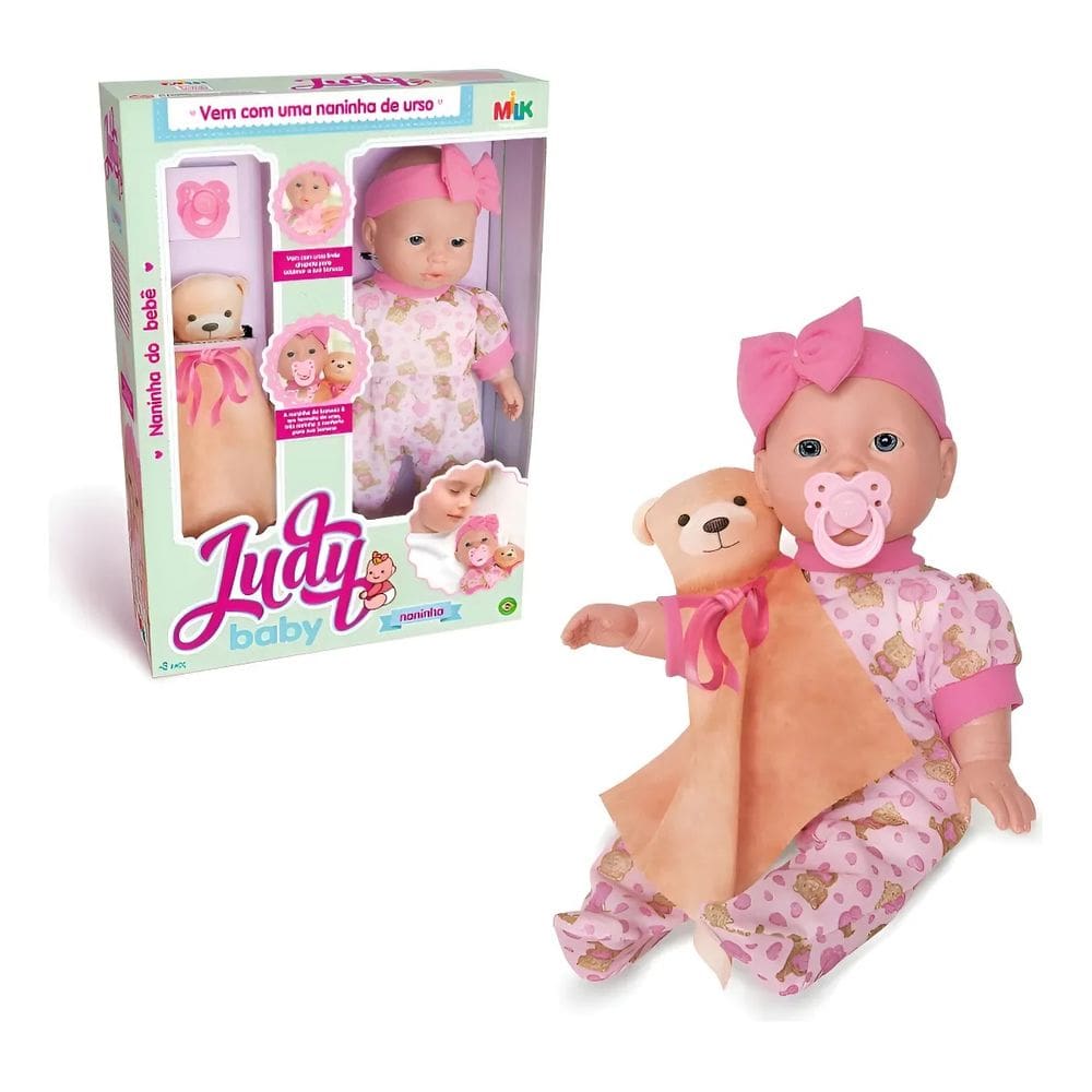 Boneca Judy Baby Naninha De Urso E Chupeta - Milk