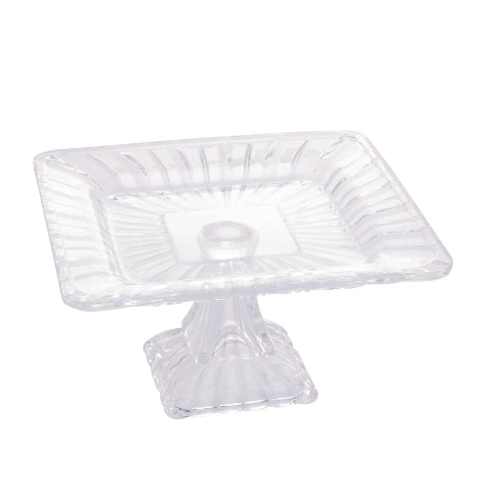 Prato de Cristal C/Pé para Bolo/Doces Quadratta Transparente 19x10cm Lyor