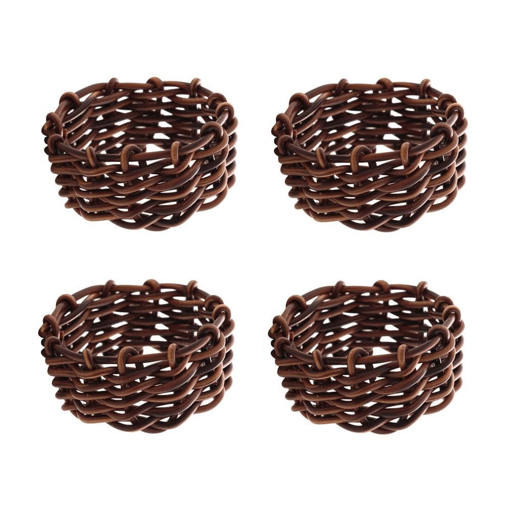 Cj 4 Anéis/Argolas de Plástico P/Guardanapos Rattan Marrom Lyor