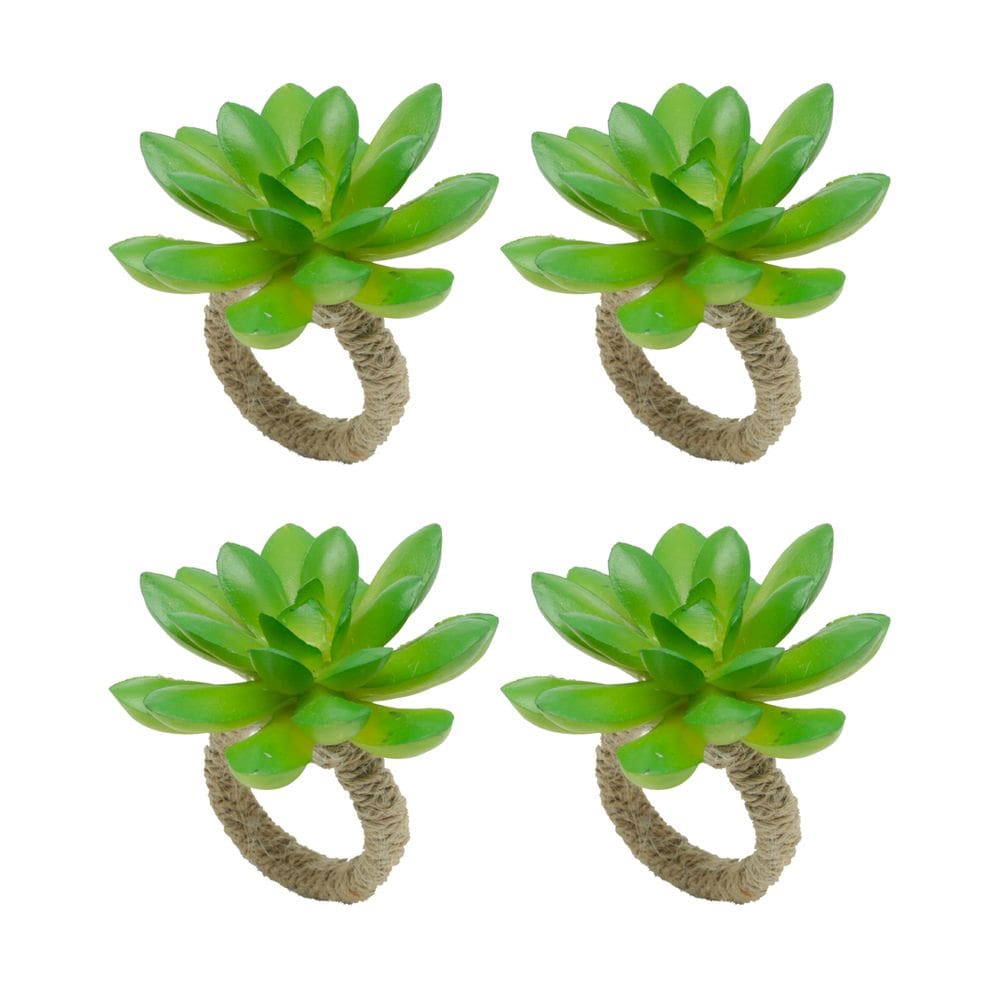 Cj 4 Anéis/Argolas de Plástico P/Guardanapos Suculenta Verde Lyor