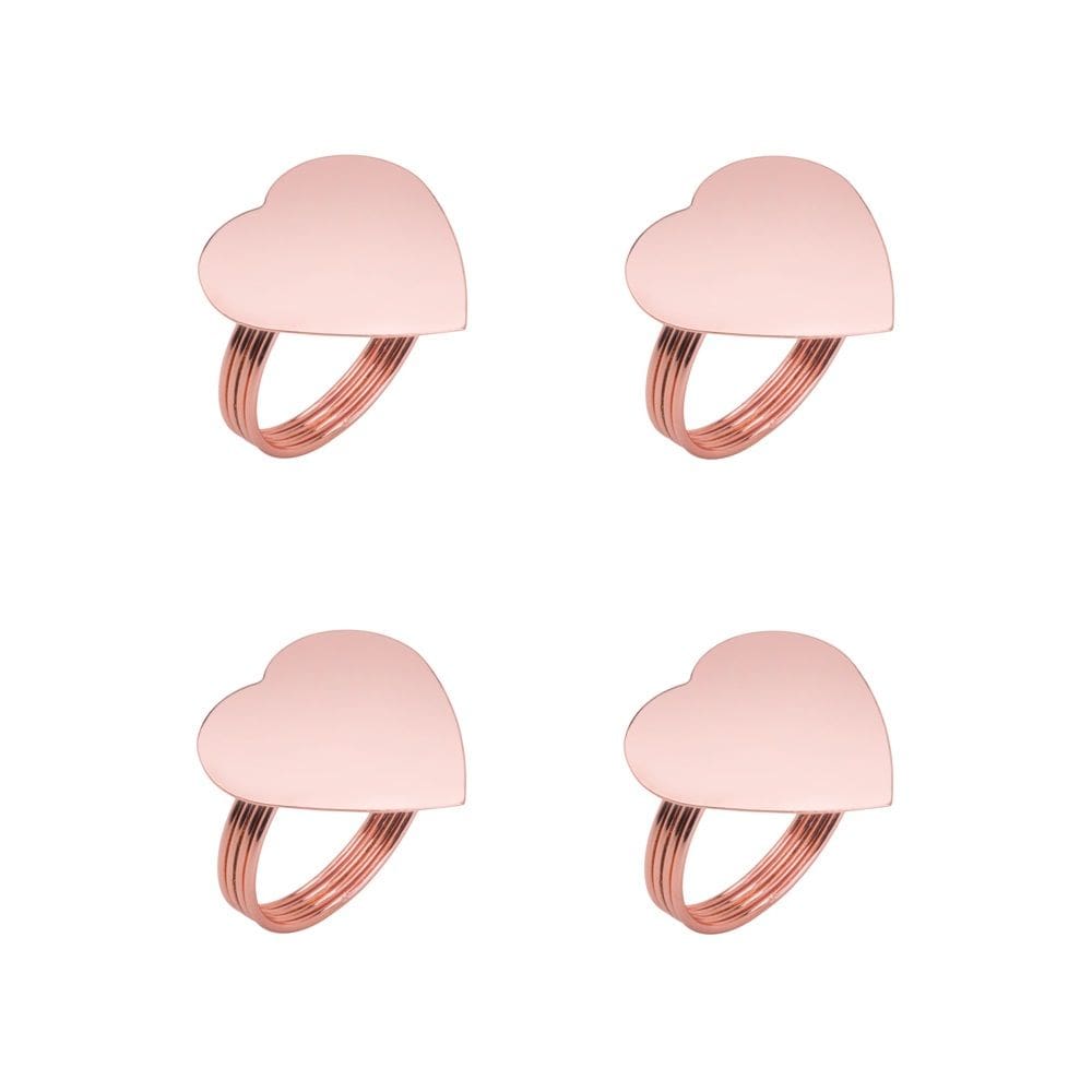 Cj 4 Anéis/Argolas de Zamac P/Guardanapos Heart Cobre Lyor