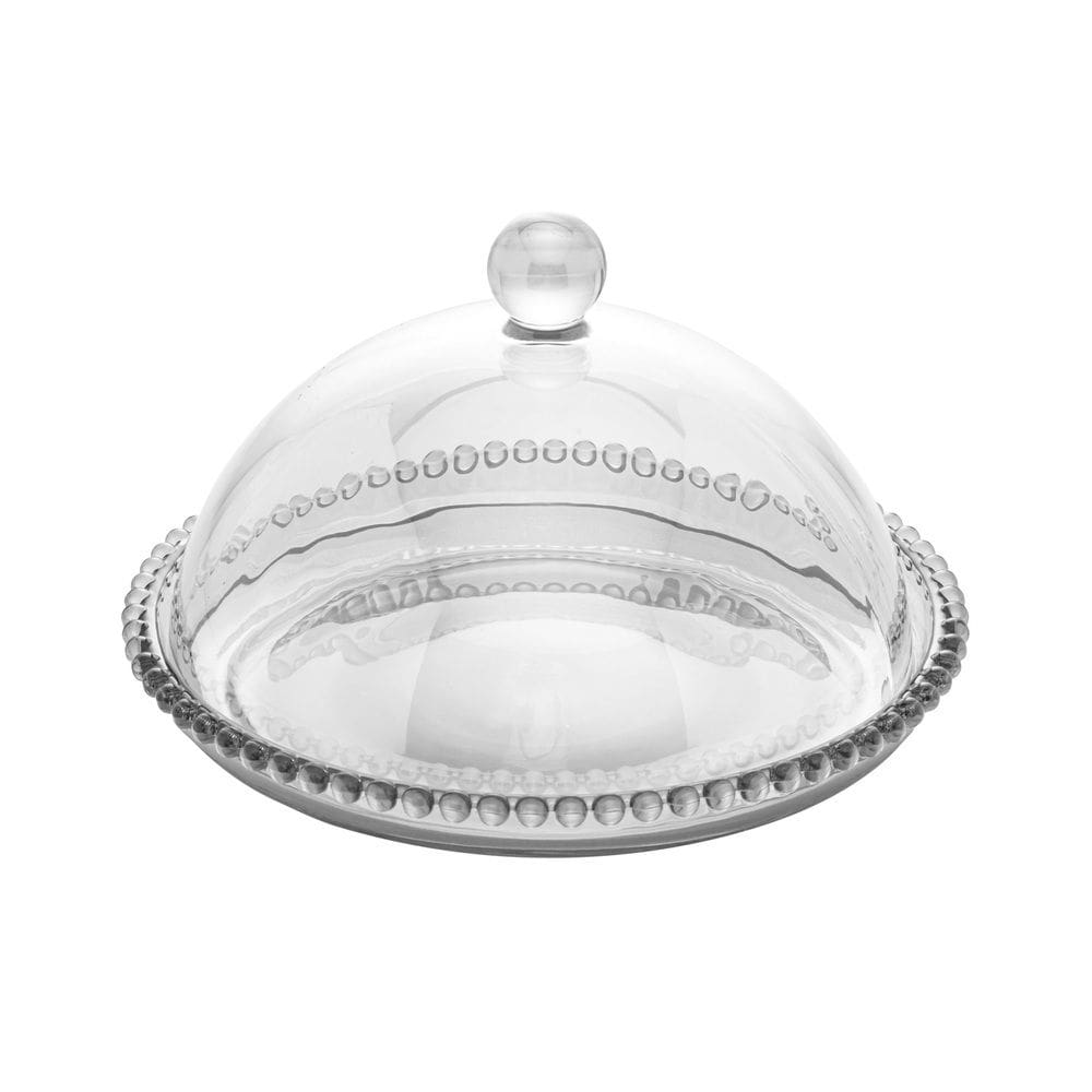 Queijeira de Cristal C/Tampa Pearl Bolinha Transparente 20x12cm Wolff